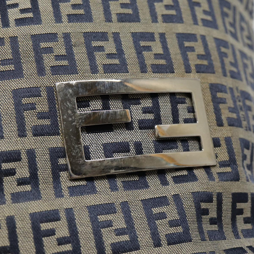 FENDI Zucchino Canvas Hand Bag Navy Silverep5563