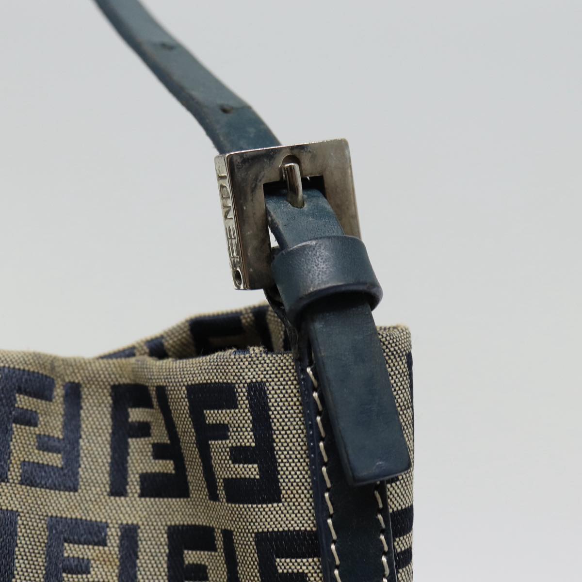 FENDI Zucchino Canvas Hand Bag Navy Silverep5563