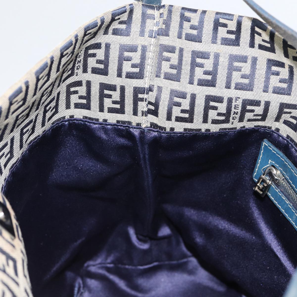 FENDI Zucchino Canvas Hand Bag Navy Silverep5563