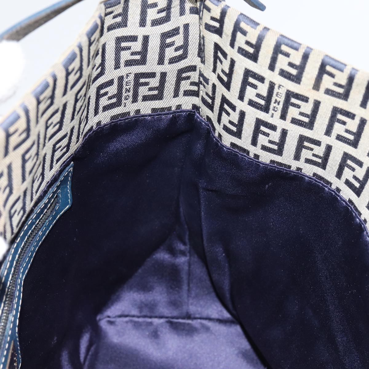 FENDI Zucchino Canvas Hand Bag Navy Silverep5563