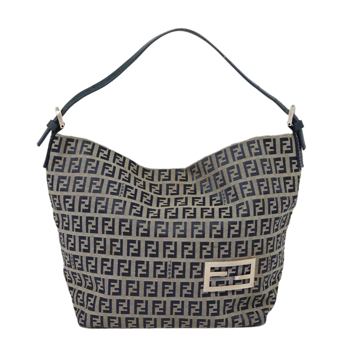 FENDI Zucchino Canvas Hand Bag Navy Silverep5563