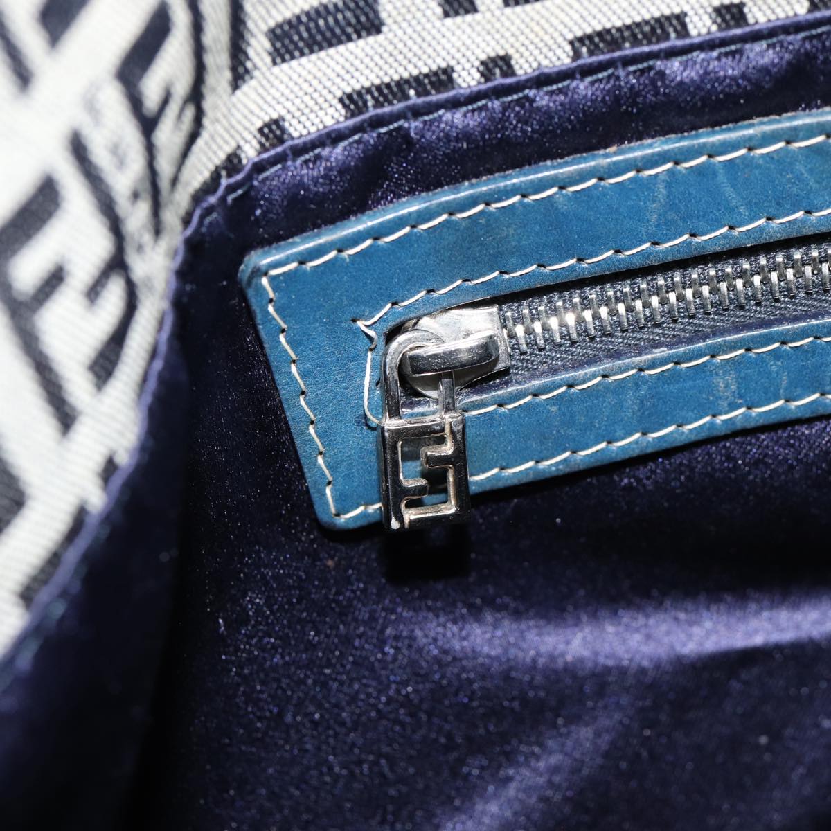 FENDI Zucchino Canvas Hand Bag Navy Silverep5563