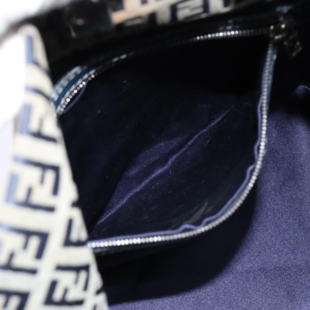 FENDI Zucchino Canvas Hand Bag Navy Silverep5563