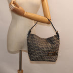 FENDI Zucchino Canvas Hand Bag Navy Silverep5563