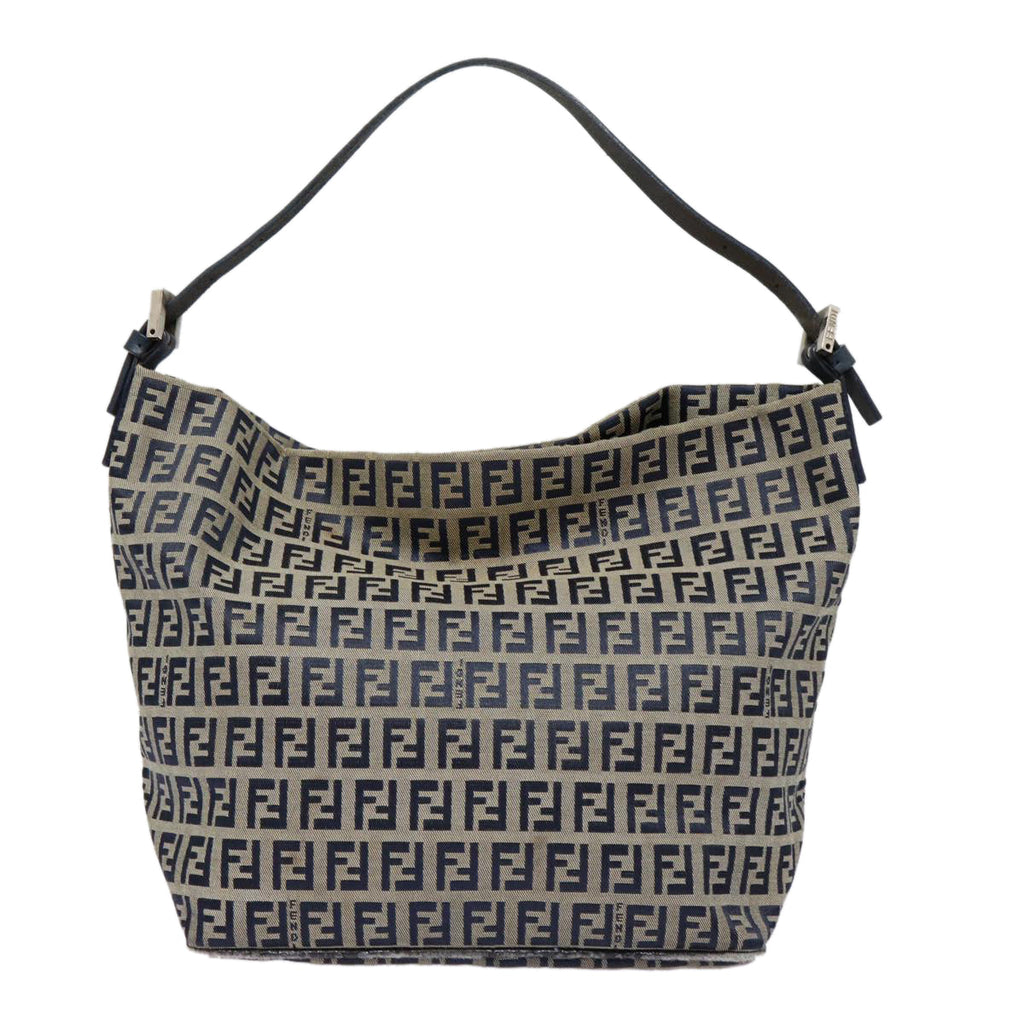 FENDI Zucchino Canvas Hand Bag Navy Silverep5563