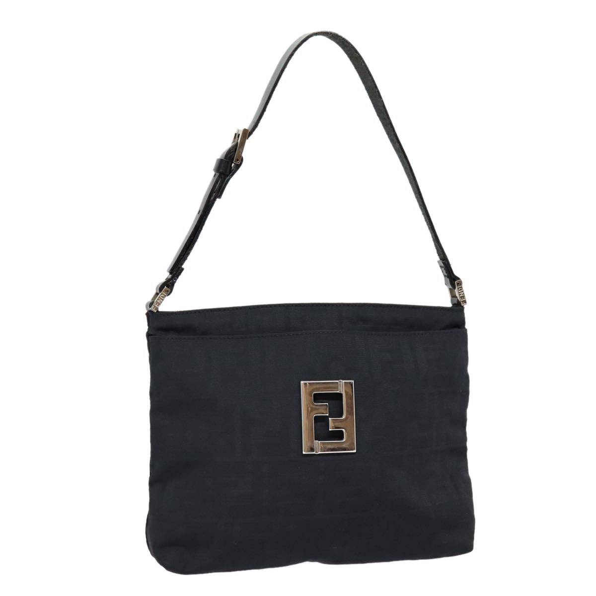 FENDI Zucca Canvas Shoulder Bag Black Silverep5578