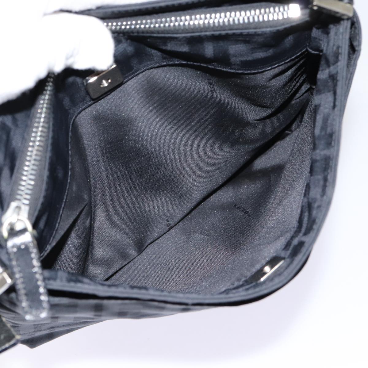 FENDI Zucca Canvas Shoulder Bag Black Silverep5578