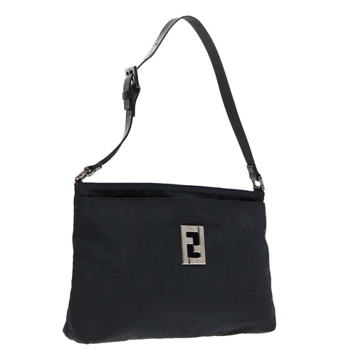 FENDI Zucca Canvas Shoulder Bag Silver Blackep5725