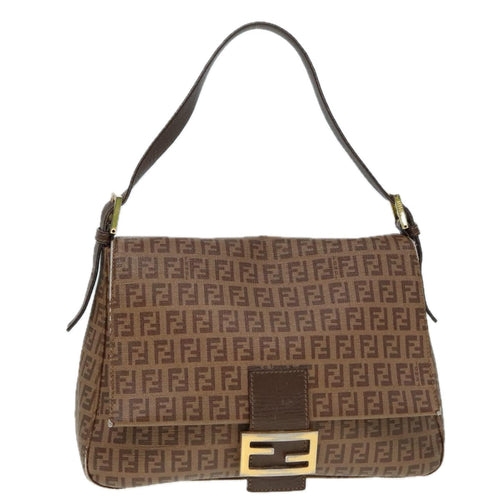 FENDI Zucchino Canvas Mamma Baguette Shoulder Bag Brown Goldep5786
