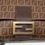 FENDI Zucchino Canvas Mamma Baguette Shoulder Bag Brown Goldep5786