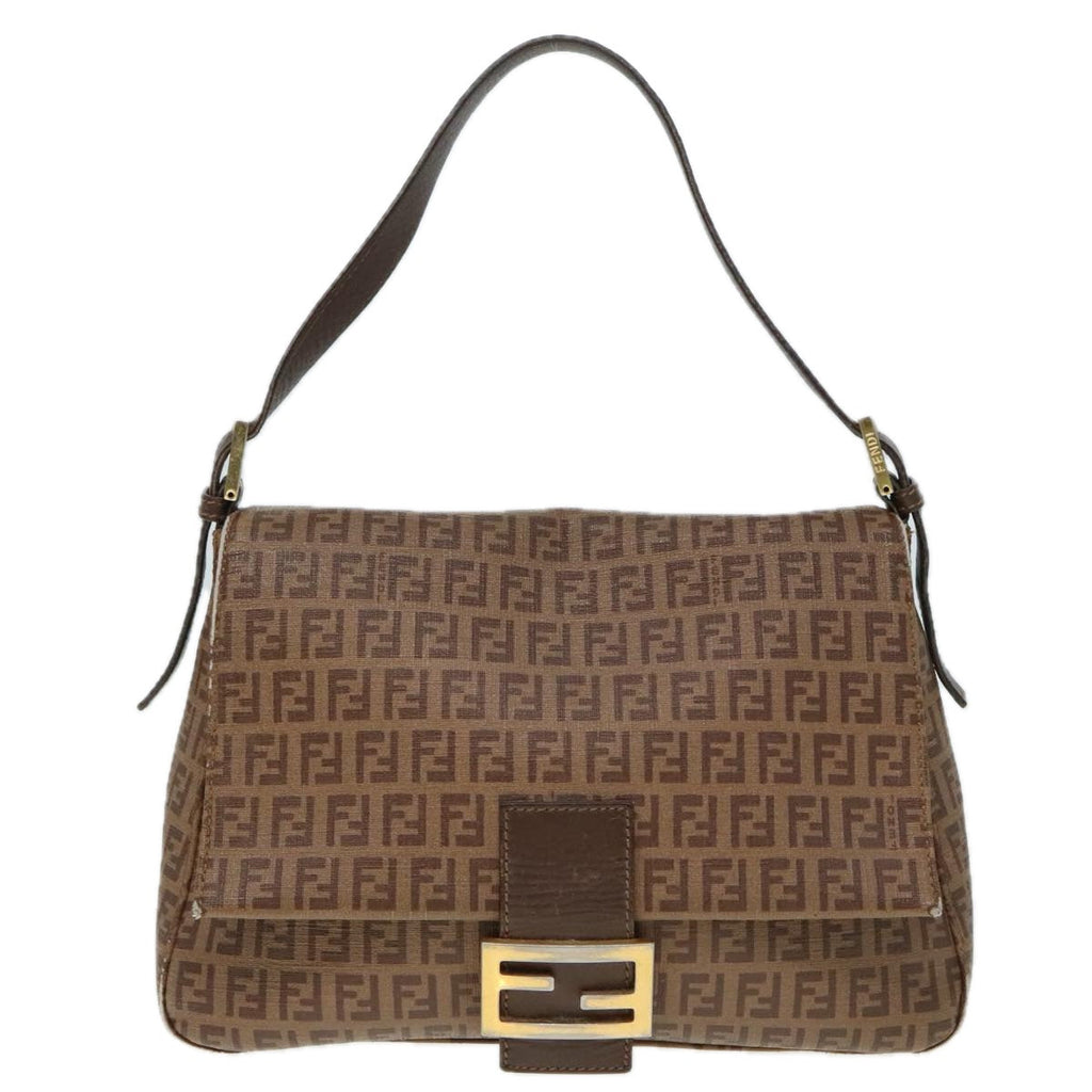 FENDI Zucchino Canvas Mamma Baguette Shoulder Bag Brown Goldep5786