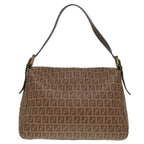 FENDI Zucchino Canvas Mamma Baguette Shoulder Bag Brown Goldep5786