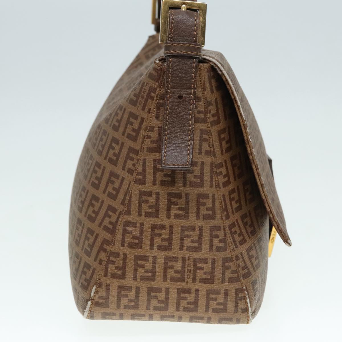 FENDI Zucchino Canvas Mamma Baguette Shoulder Bag Brown Goldep5786
