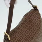 FENDI Zucchino Canvas Mamma Baguette Shoulder Bag Brown Goldep5786