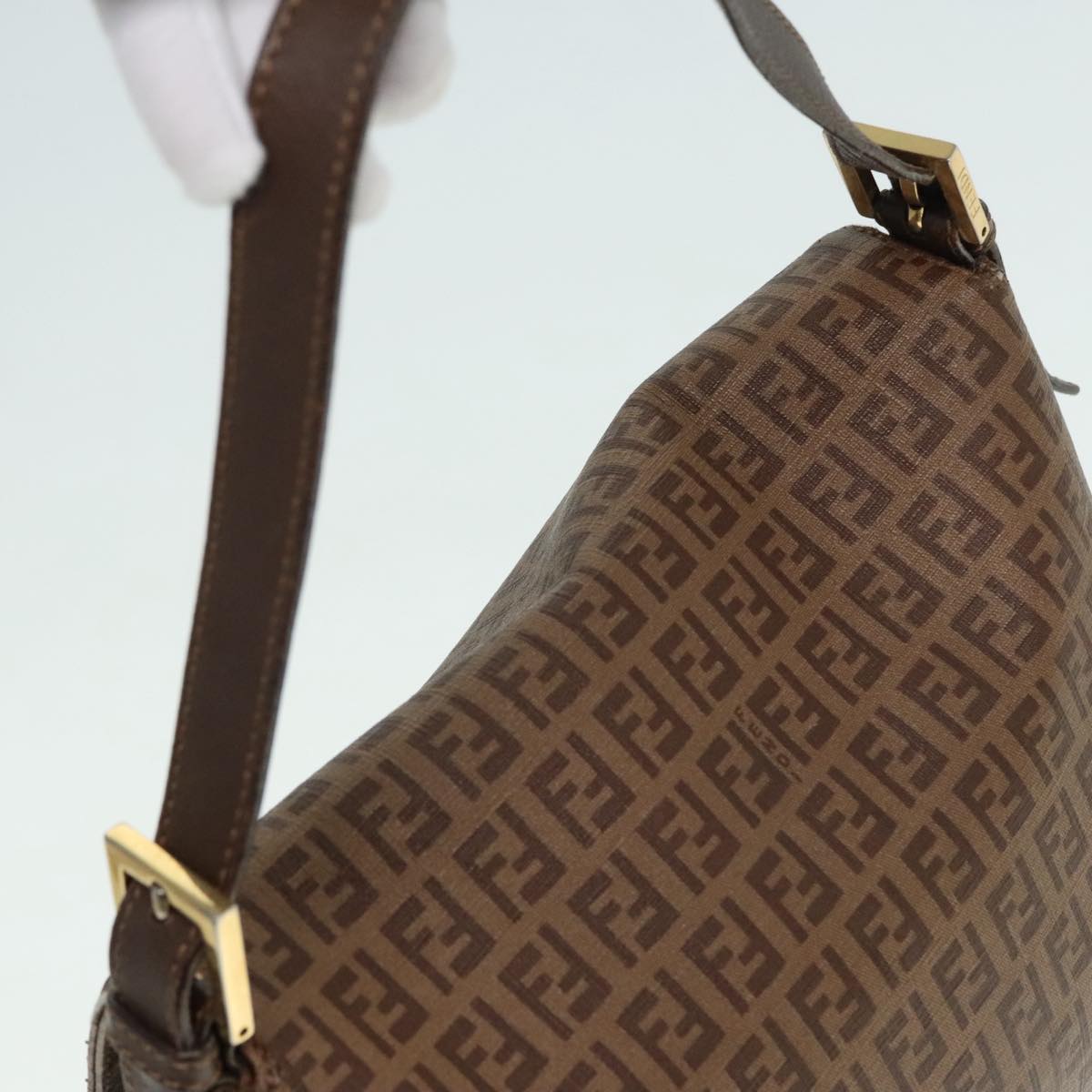 FENDI Zucchino Canvas Mamma Baguette Shoulder Bag Brown Goldep5786
