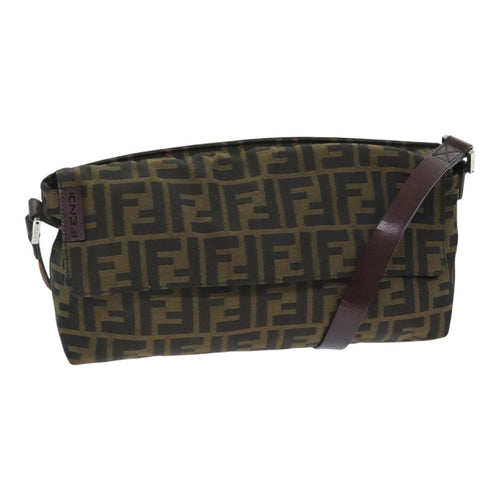 FENDI Zucca Canvas Shoulder Bag Brown Black Goldep5867