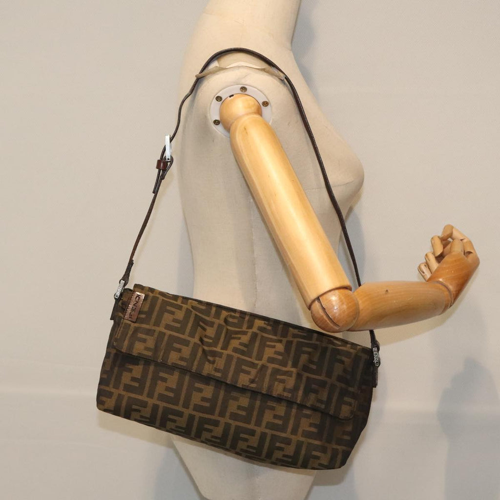 FENDI Zucca Canvas Shoulder Bag Brown Black Goldep5867