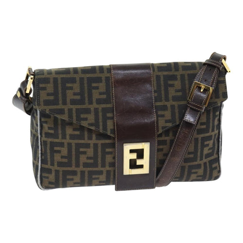 FENDI Zucca Canvas Shoulder Bag Brown Black Goldep5919