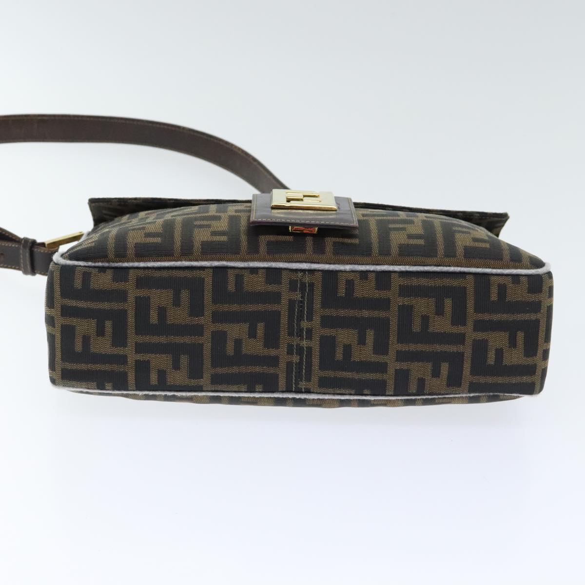 FENDI Zucca Canvas Shoulder Bag Brown Black Goldep5919