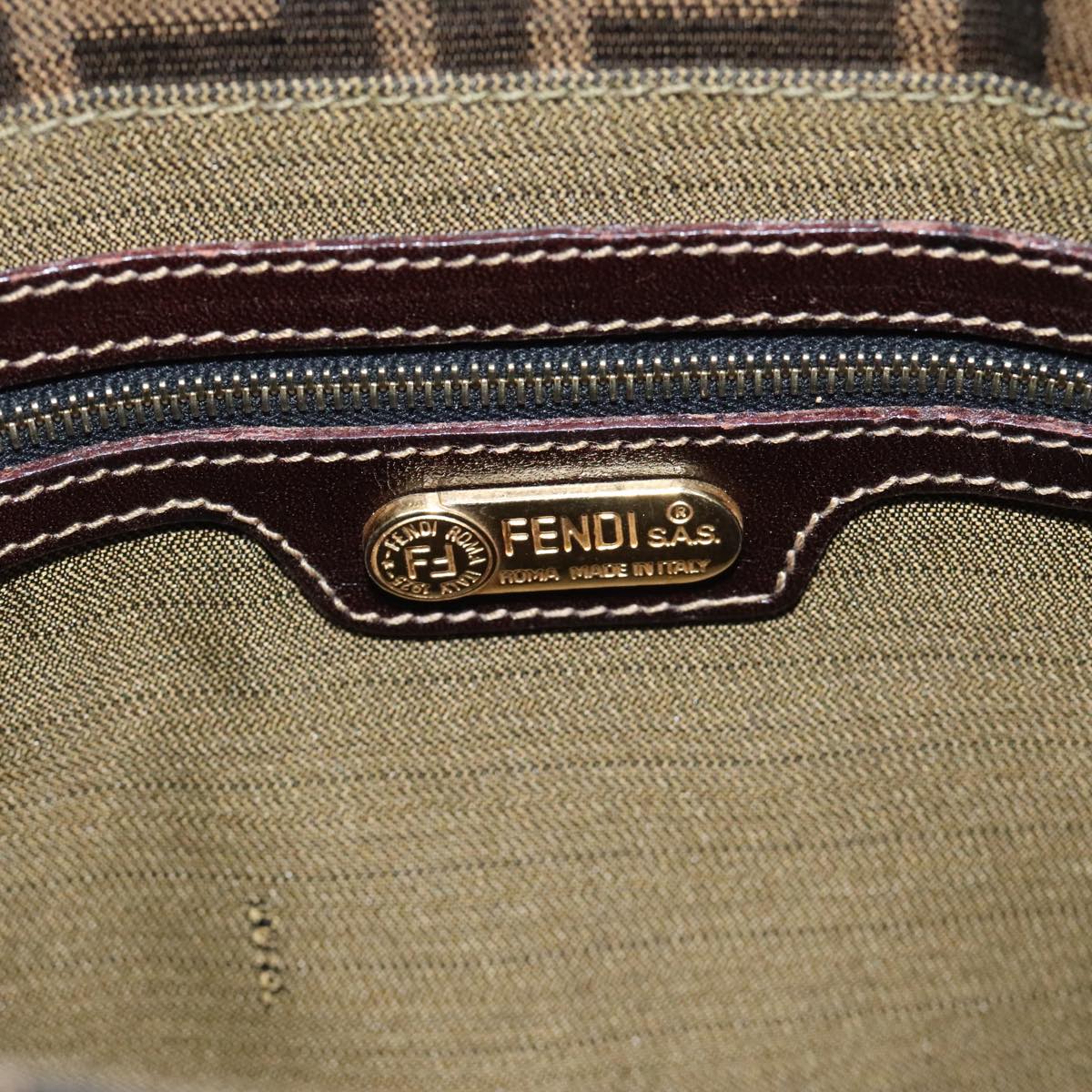 FENDI Zucca Canvas Shoulder Bag Brown Black Goldep5919