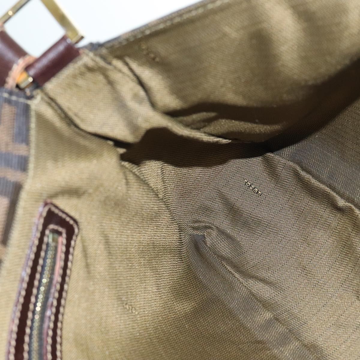 FENDI Zucca Canvas Shoulder Bag Brown Black Goldep5919