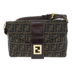FENDI Zucca Canvas Shoulder Bag Brown Black Goldep5919