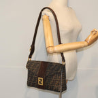FENDI Zucca Canvas Shoulder Bag Brown Black Goldep5919