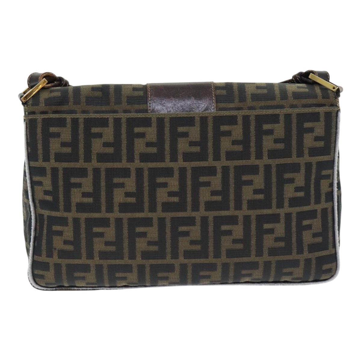 FENDI Zucca Canvas Shoulder Bag Brown Black Goldep5919