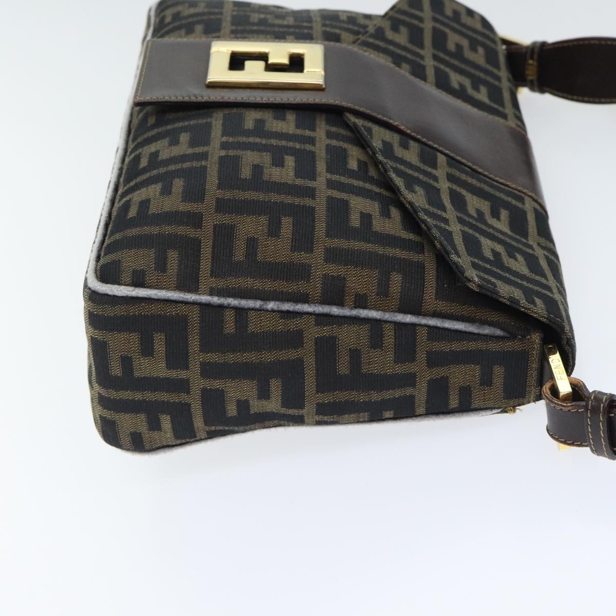 FENDI Zucca Canvas Shoulder Bag Brown Black Goldep5919