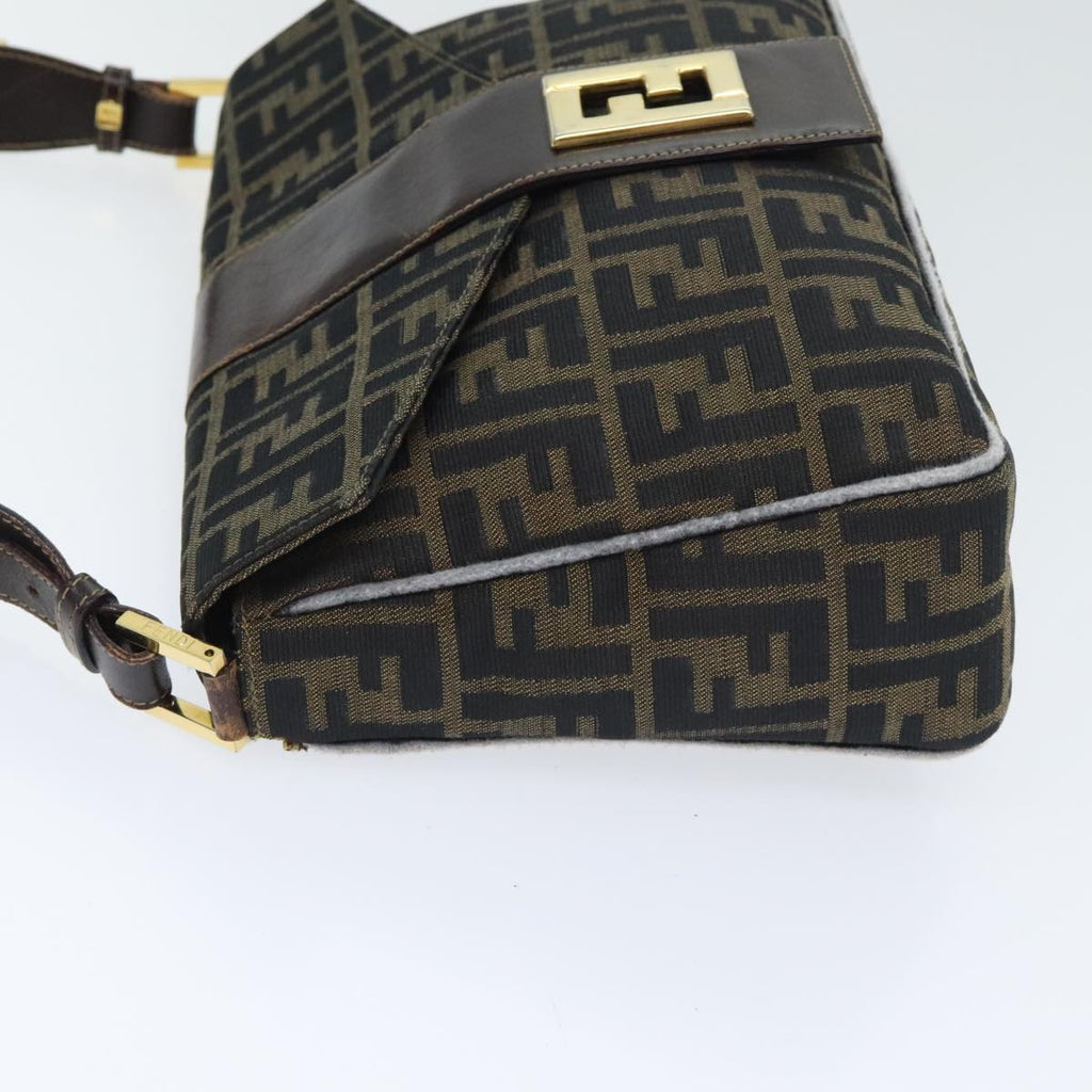 FENDI Zucca Canvas Shoulder Bag Brown Black Goldep5919