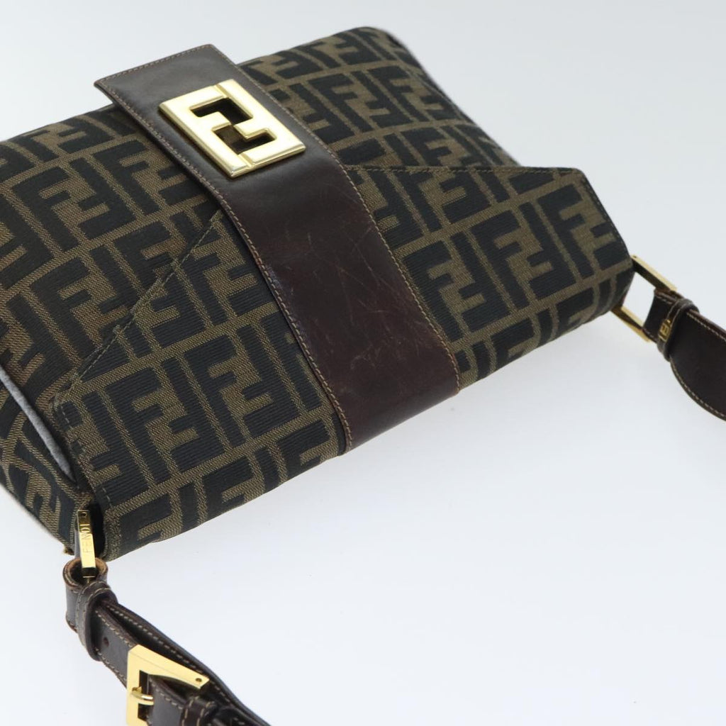 FENDI Zucca Canvas Shoulder Bag Brown Black Goldep5919