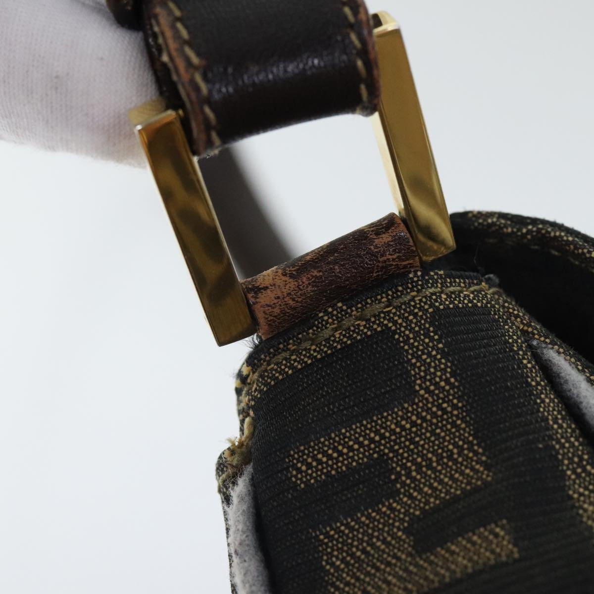 FENDI Zucca Canvas Shoulder Bag Brown Black Goldep5919