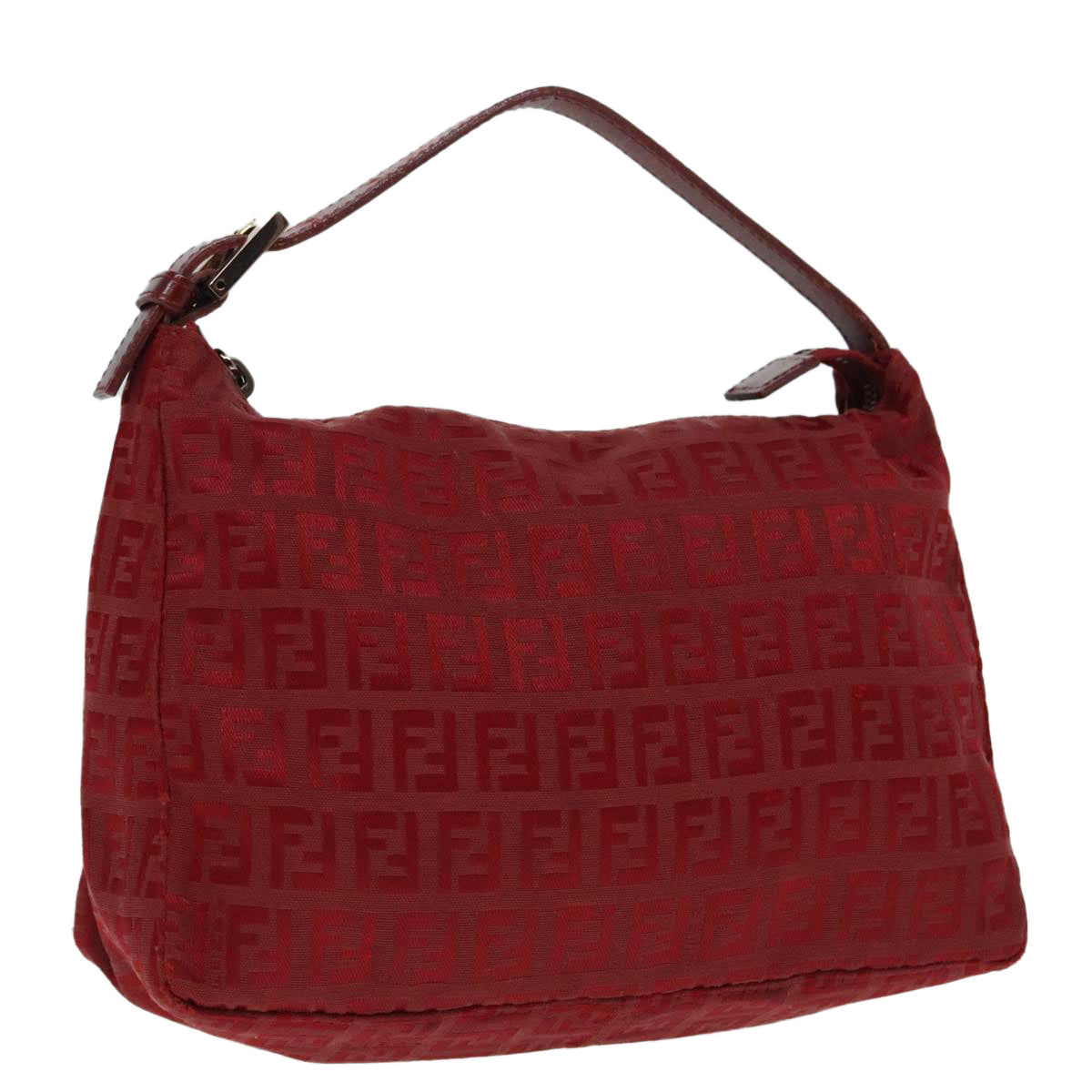 FENDI Zucchino Canvas Hand Bag Red Silverep5978