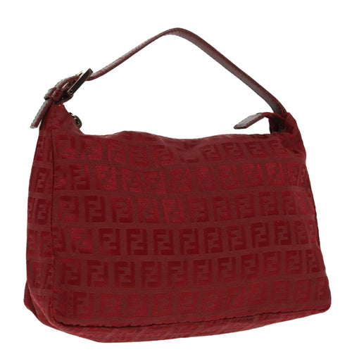 FENDI Zucchino Canvas Hand Bag Red Silverep5978
