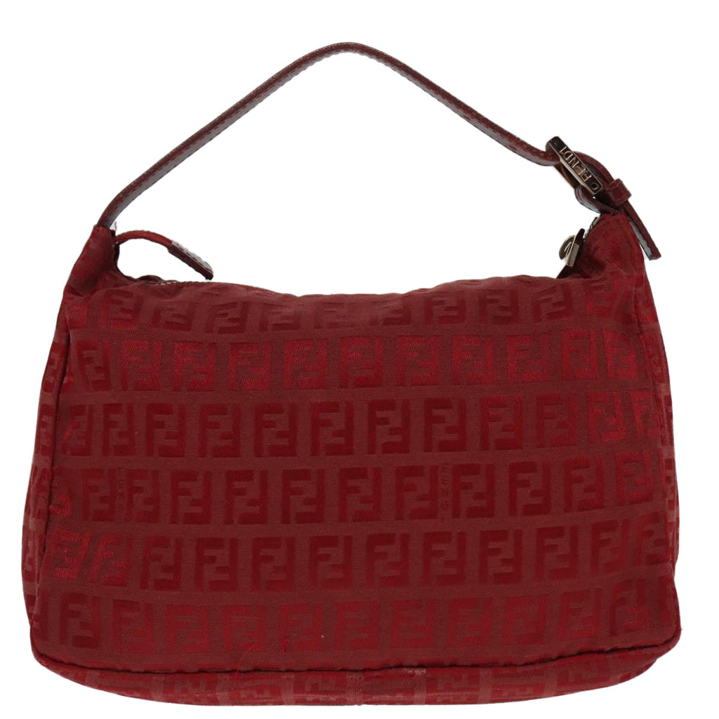 FENDI Zucchino Canvas Hand Bag Red Silverep5978