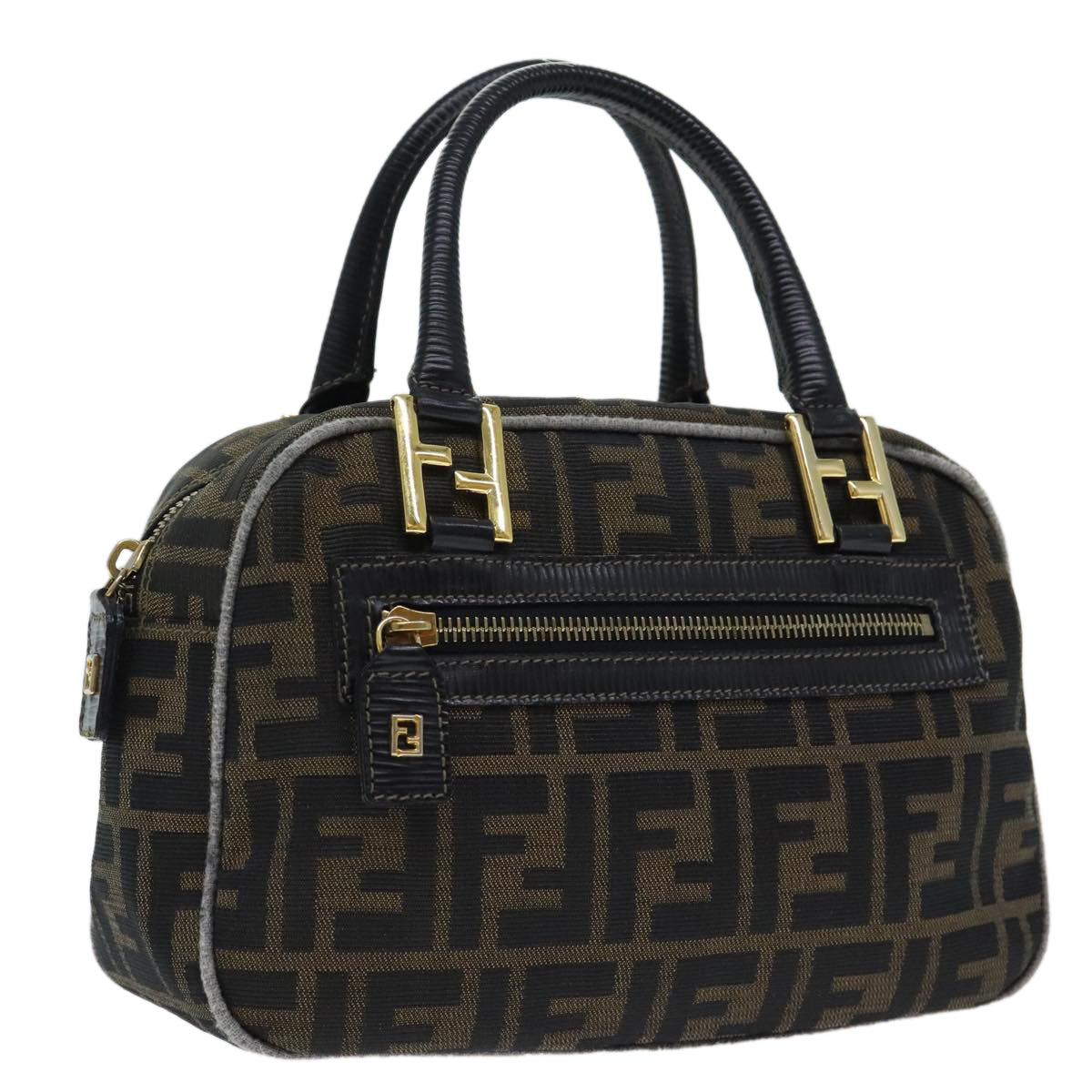 FENDI Zucca Canvas Hand Bag Brown Blackep5979