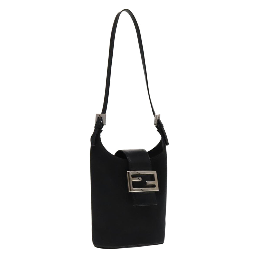 FENDI Mamma Baguette Shoulder Bag Nylon Leather Black Silverep6018