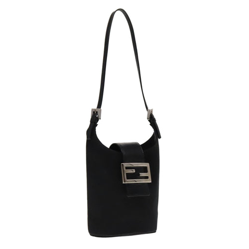 FENDI Mamma Baguette Shoulder Bag Nylon Leather Black Silverep6018