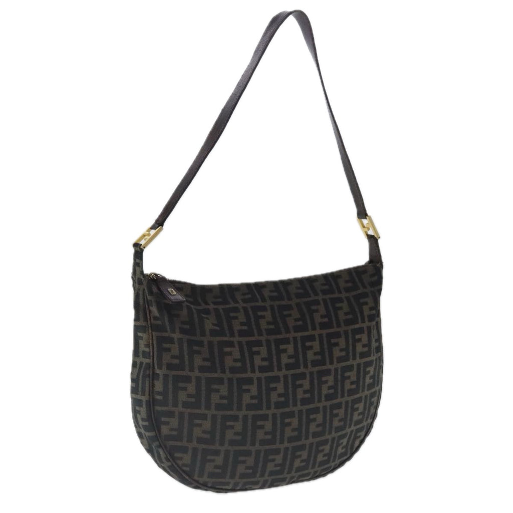 FENDI Zucca Canvas Shoulder Bag Black Brown goldep6131