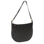 FENDI Zucca Canvas Shoulder Bag Black Brown goldep6131
