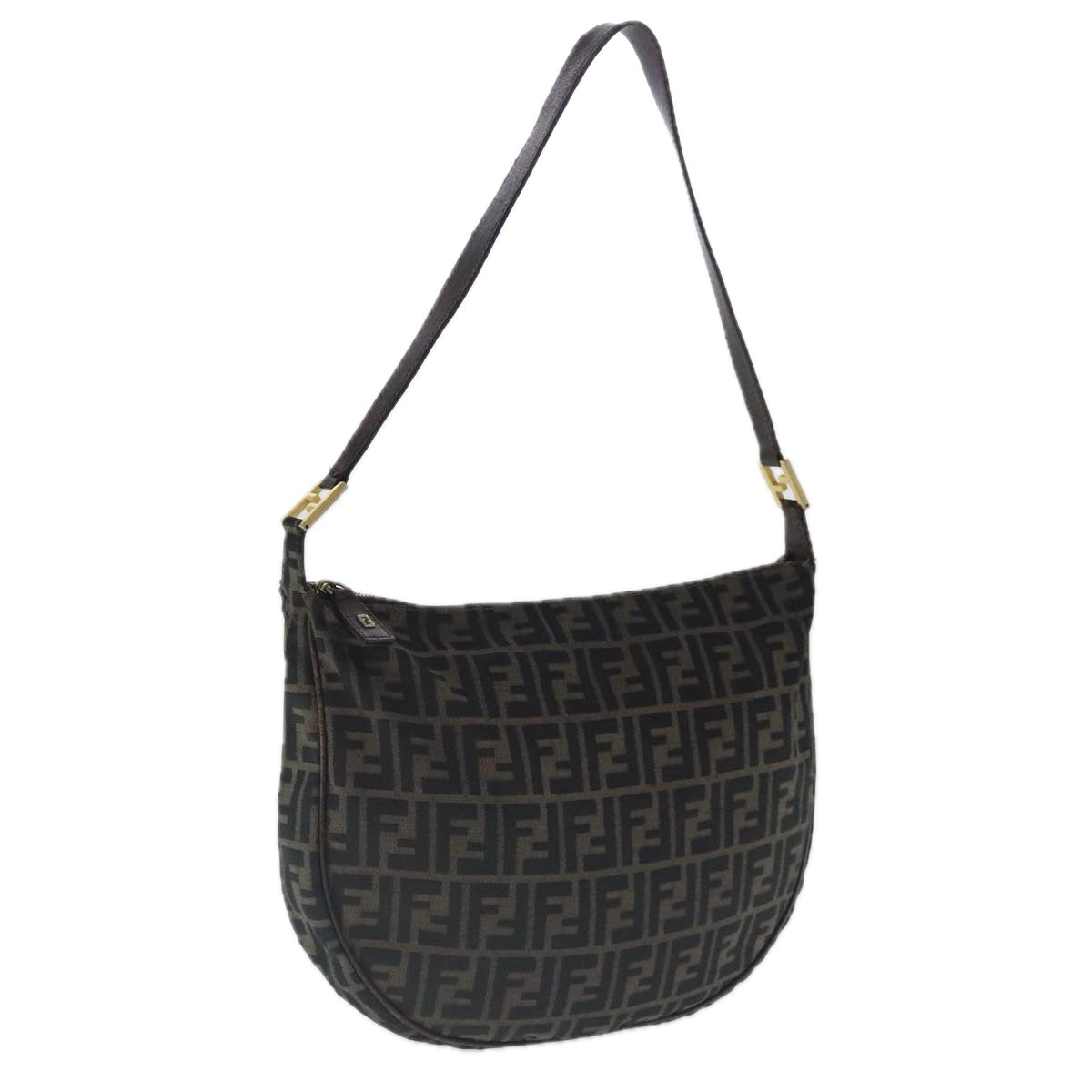 FENDI Zucca Canvas Shoulder Bag Black Brown goldep6131