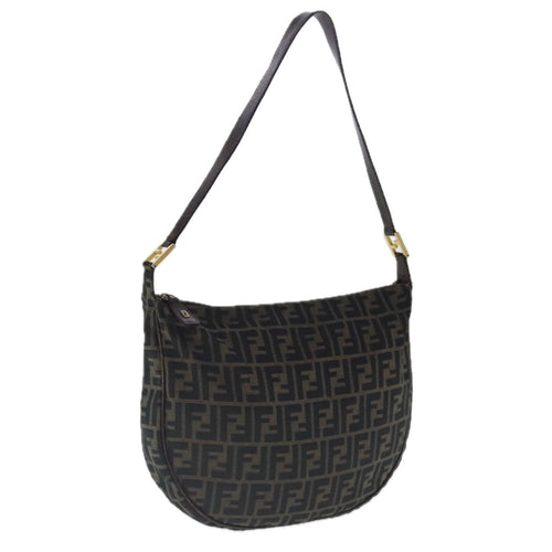 FENDI Zucca Canvas Shoulder Bag Black Brown goldep6131