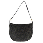 FENDI Zucca Canvas Shoulder Bag Black Brown goldep6131
