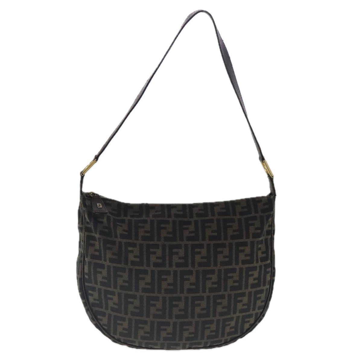 FENDI Zucca Canvas Shoulder Bag Black Brown goldep6131