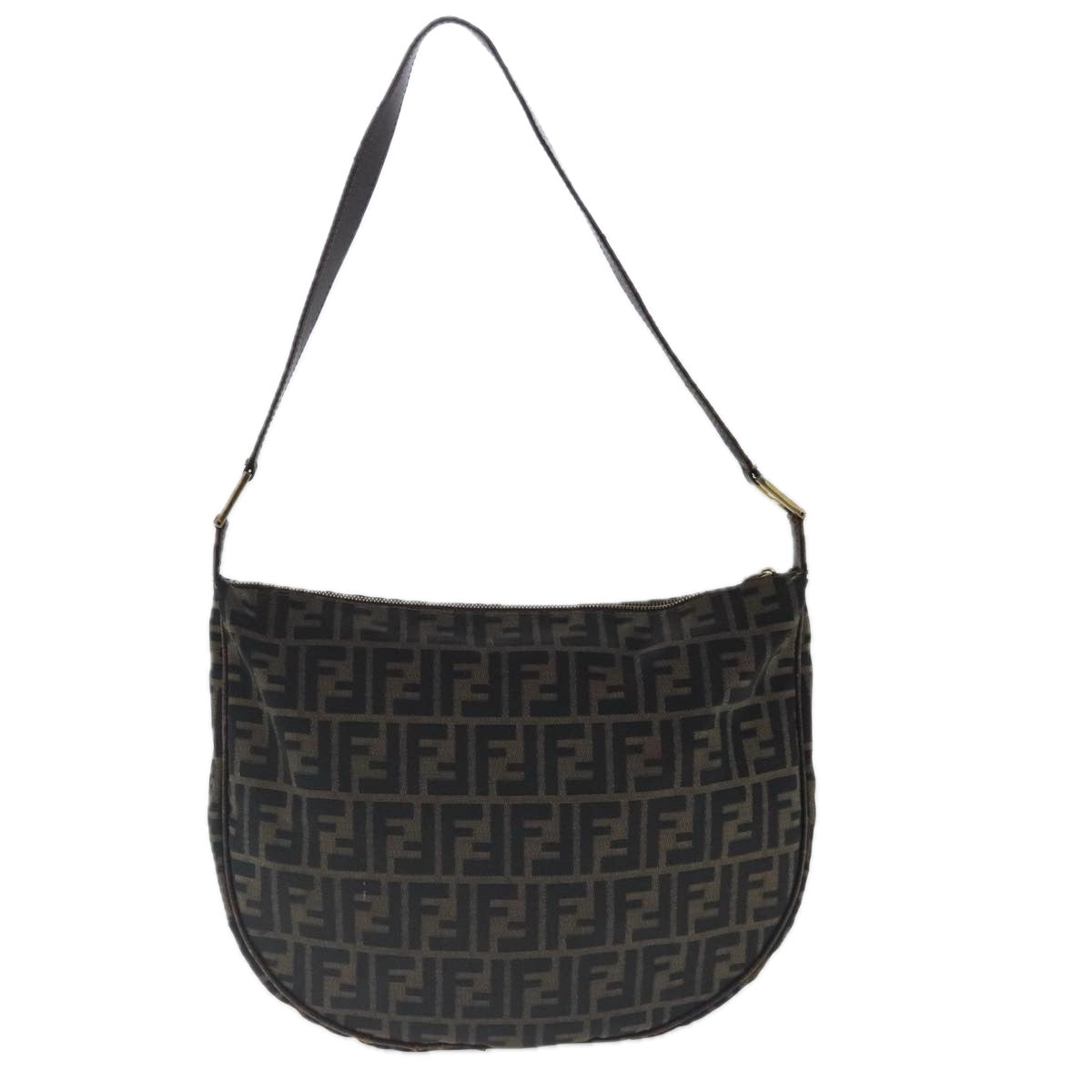 FENDI Zucca Canvas Shoulder Bag Black Brown goldep6131