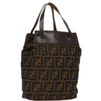 FENDI Zucca Canvas Hand Bag Brown Black Silverep6144