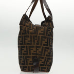 FENDI Zucca Canvas Hand Bag Brown Black Silverep6144