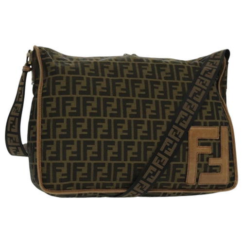 FENDI Zucca Canvas Shoulder Bag Black Brownep6186