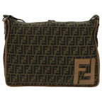 FENDI Zucca Canvas Shoulder Bag Black Brownep6186