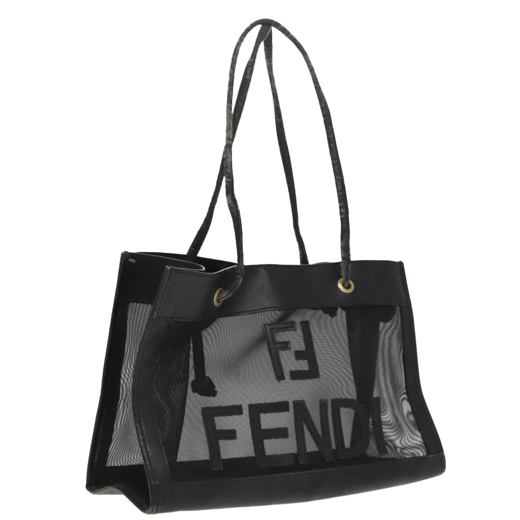 FENDI Mesh Tote Bag Leather Blackep6207